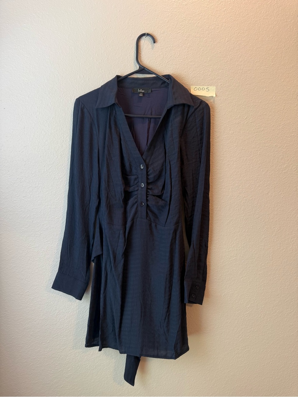 Lulu's Midnight Navy Long-Sleeve Buttoned Shirt Dress